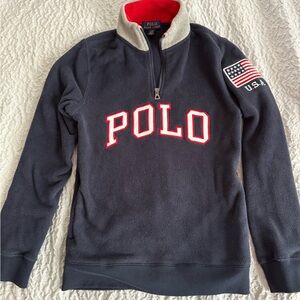 Polo by Ralph Lauren Navy and Red Quarter Zip-Up Fleece kids large 14-16